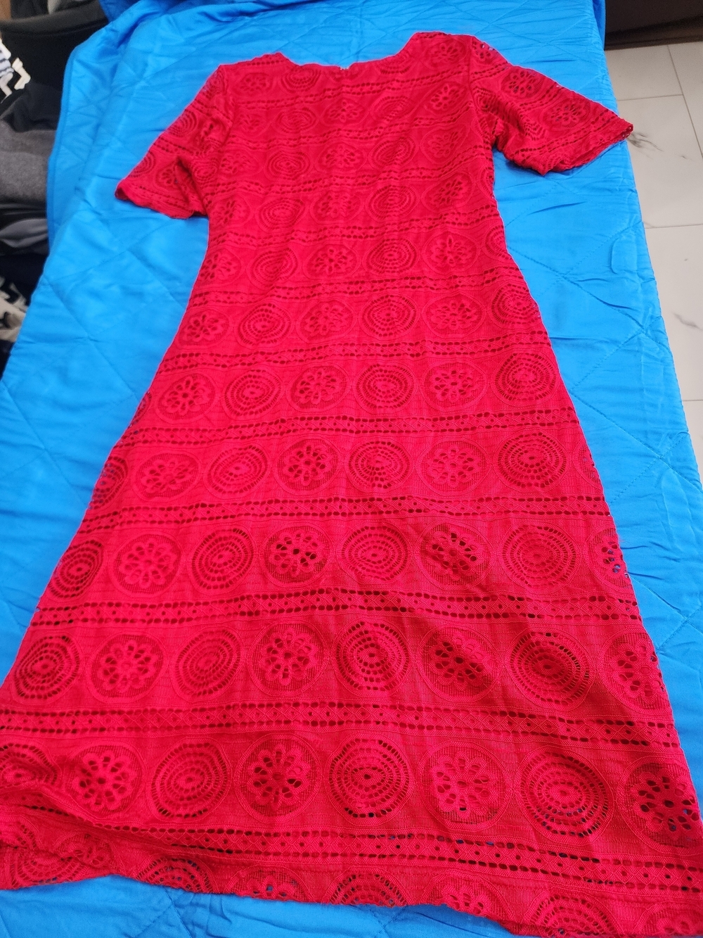 Sharagano Red Lace Maxi Dress
